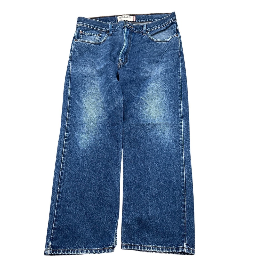 Levi Strauss 505 Jeans Mens 38W 30L Blue Stonewash Regular Fit Denim Bat Wing
